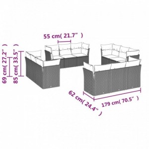 12 részes szürke polyrattan kerti ülőgarnitúra párnákkal