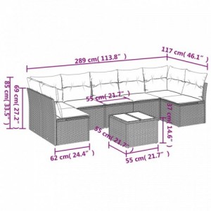 8 részes fekete polyrattan kerti ülőgarnitúra párnákkal