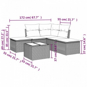 6 részes fekete polyrattan kerti ülőgarnitúra párnákkal