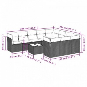 11 részes fekete polyrattan kerti ülőgarnitúra párnákkal