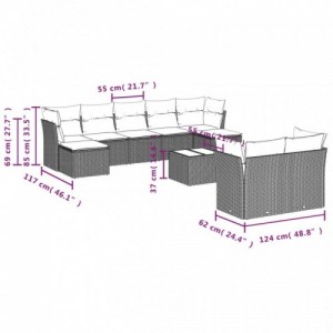 10 részes fekete polyrattan kerti ülőgarnitúra párnákkal