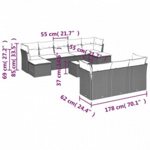 11 részes bézs polyrattan kerti ülőgarnitúra párnákkal