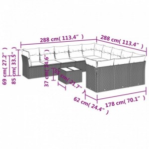 12 részes fekete polyrattan kerti ülőgarnitúra párnákkal