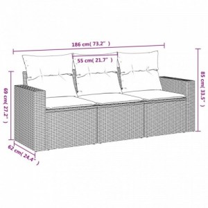 3 részes fekete polyrattan kerti ülőgarnitúra párnával