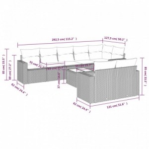 9 részes bézs polyrattan kerti ülőgarnitúra párnákkal