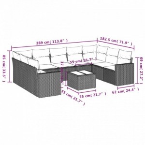 10 részes fekete polyrattan kerti ülőgarnitúra párnákkal