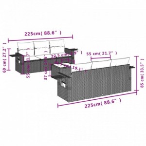 7 részes fekete polyrattan kerti ülőgarnitúra párnával