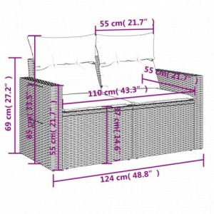 9 részes fekete polyrattan kerti ülőgarnitúra párnákkal