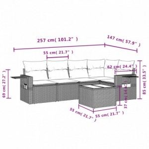 6 részes fekete polyrattan kerti ülőgarnitúra párnákkal