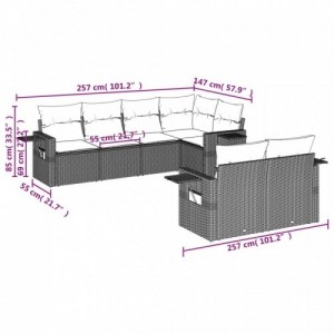 7 részes fekete polyrattan kerti ülőgarnitúra párnával