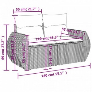 7 részes szürke polyrattan kerti ülőgarnitúra párnákkal