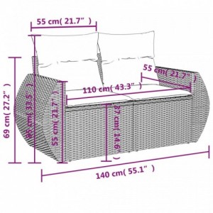 9 részes fekete polyrattan kerti ülőgarnitúra párnákkal