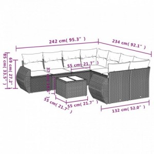 9 részes bézs polyrattan kerti ülőgarnitúra párnákkal