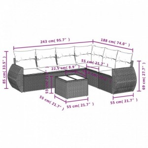 7 részes bézs polyrattan kerti ülőgarnitúra párnákkal