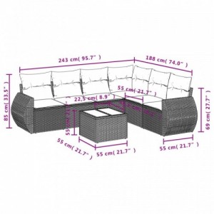 7 részes szürke polyrattan kerti ülőgarnitúra párnákkal