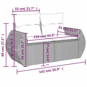 8 részes fekete polyrattan kerti ülőgarnitúra párnákkal