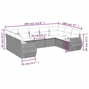 9 részes fekete polyrattan kerti ülőgarnitúra párnákkal