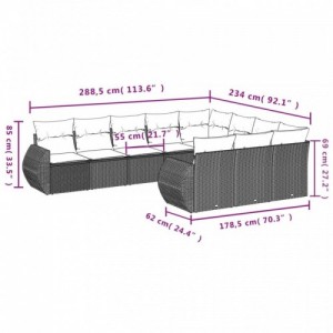 10 részes szürke polyrattan kerti ülőgarnitúra párnákkal