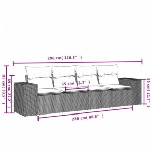 4 részes fekete polyrattan kerti ülőgarnitúra párnákkal