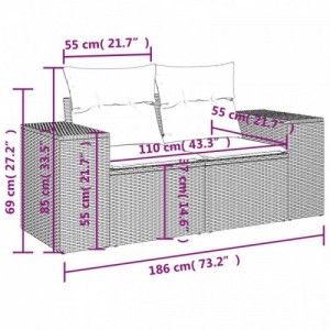 4 részes fekete polyrattan kerti ülőgarnitúra párnákkal