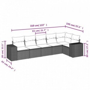 6 részes fekete polyrattan kerti ülőgarnitúra párnákkal