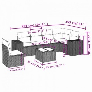 7 részes bézs polyrattan kerti ülőgarnitúra párnákkal