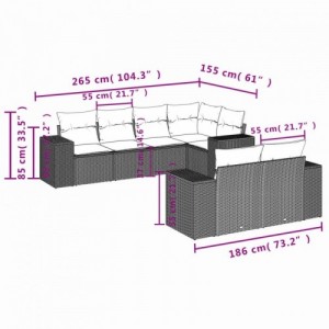 7 részes fekete polyrattan kerti ülőgarnitúra párnával