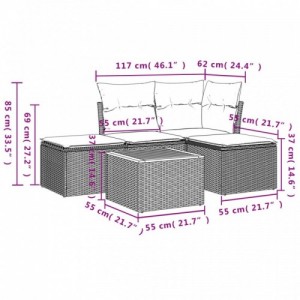 5 részes fekete polyrattan kerti kanapészett párnákkal