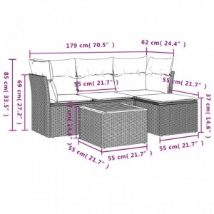 5 részes fekete polyrattan kerti kanapészett párnákkal