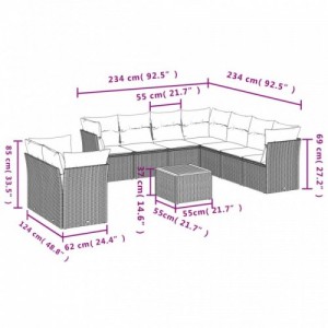 10 részes bézs polyrattan kerti ülőgarnitúra párnával