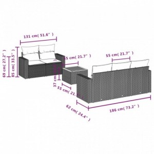 6 részes fekete polyrattan kerti ülőgarnitúra párnákkal