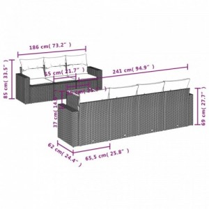 8 részes fekete polyrattan kerti ülőgarnitúra párnákkal