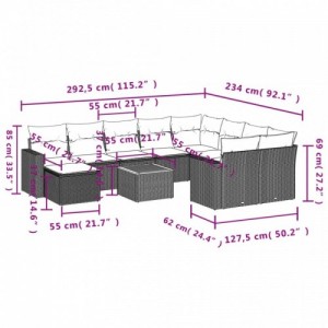 11 részes fekete polyrattan kerti ülőgarnitúra párnákkal