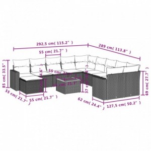 12 részes bézs polyrattan kerti ülőgarnitúra párnákkal