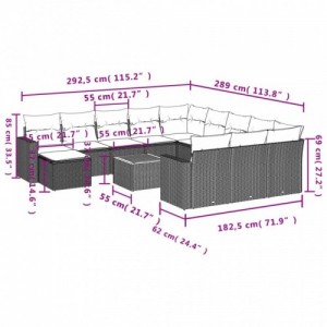 13 részes fekete polyrattan kerti ülőgarnitúra párnákkal