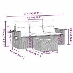 4 részes fekete polyrattan kerti ülőgarnitúra párnákkal