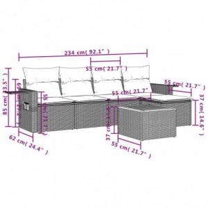 6 részes fekete polyrattan kerti ülőgarnitúra párnákkal