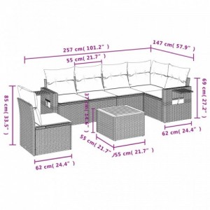 7 részes bézs polyrattan kerti ülőgarnitúra párnákkal