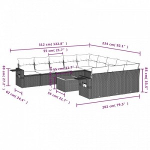 12 részes szürke polyrattan kerti ülőgarnitúra párnákkal