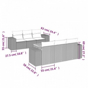 7 részes bézs polyrattan kerti ülőgarnitúra párnákkal