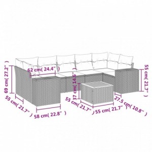 8 részes fekete polyrattan kerti ülőgarnitúra párnákkal