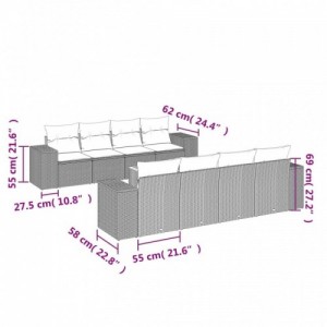 9 részes fekete polyrattan kerti ülőgarnitúra párnákkal