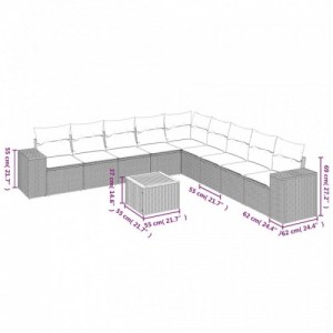 10 részes szürke polyrattan kerti ülőgarnitúra párnákkal