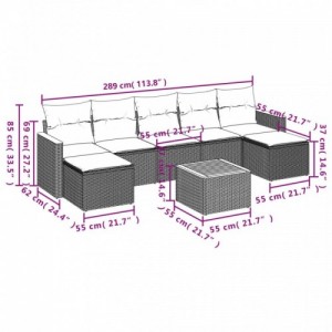 8 részes fekete polyrattan kerti ülőgarnitúra párnákkal