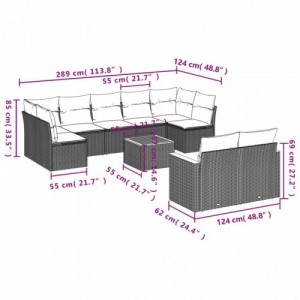 10 részes szürke polyrattan kerti ülőgarnitúra párnákkal