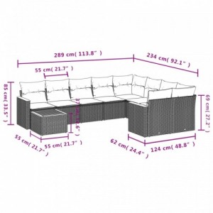 10 részes fekete polyrattan kerti ülőgarnitúra párnákkal