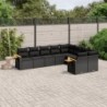 9 részes fekete polyrattan kerti ülőgarnitúra párnákkal