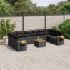 11 részes fekete polyrattan kerti ülőgarnitúra párnákkal