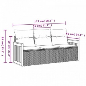 3 részes fekete polyrattan kerti ülőgarnitúra párnával