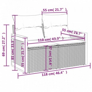 3 részes fekete polyrattan kerti ülőgarnitúra párnával